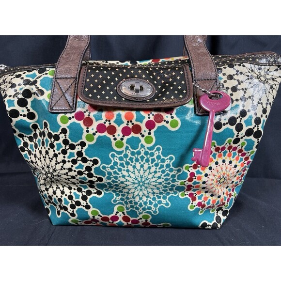 FOSSIL Bright Multi Color Key-Per‎ Purse Bohemain Dot Whimical-EUC - Picture 5 of 14